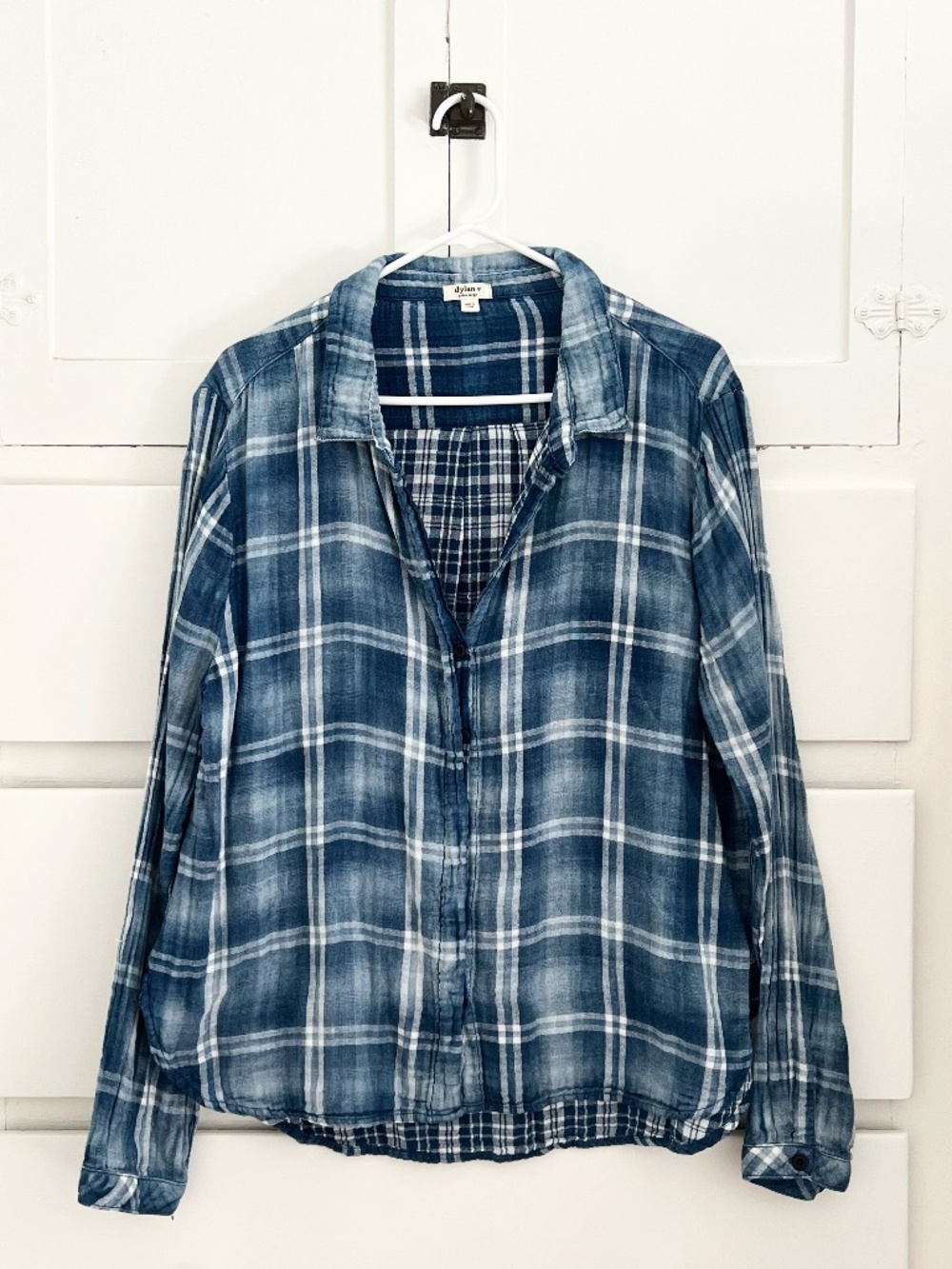 Dylan Cotton Gauze Button Down Shirt Blue White Plaid XL - Picture 3 of 7